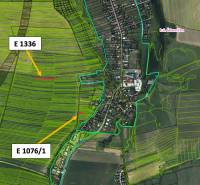 Aerial view of agricultural and forest lands in Ludrová with marked parcels.