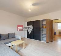 Living room in a family house with a sofa, wardrobe, and table, floor with wooden decor.