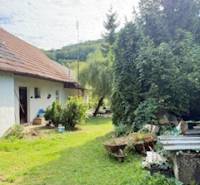 A garden by a family house in Krivosúd-Bodovka surrounded by greenery and trees.