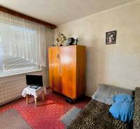 A room in a 3-room apartment with a wardrobe, a sofa, and a small screen.