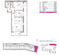 The floor plan of a 3-room apartment in Bratislava - Ružinov includes rooms, a kitchen, and a balcony.