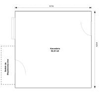 Floor plan of an office 35.34 m² with a balcony facing Moyzesova Street, Old Town district, Košice.