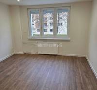 A spacious room in a 3-room apartment with a wood-patterned floor and large windows.