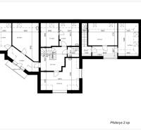 The floor plan of the second floor of the family house shows the layout of the rooms.
