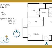 Floor plan of a 3-room apartment on Uhliská Street, Bratislava - Vajnory, with a balcony.