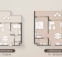 Two floor plans of two-bedroom apartments with two bedrooms and a living room.