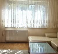 A living room in a 3-room apartment with a wooden decor floor and a leather sofa.
