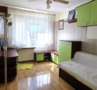 Living room with a sofa, shelves, and a table in a 3-room apartment, floor with wood decor.