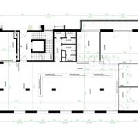 Floor plan of offices with a terrace and glass partitions for maximum space utilization.