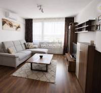 Living room in a 4-room apartment with a wooden decor floor, a sofa, and a television.