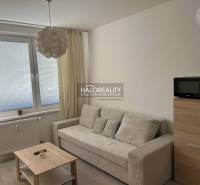 Studio apartment with a light sofa, coffee table, and microwave; floor with wood decor.