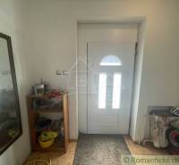 The entrance hall of a family house with white doors, a mirror, and wooden floor decor.