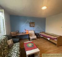 A room in a family house with a bed, a window, a sofa, and a floor with a wooden decor.