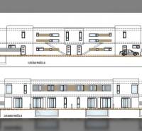Architectural drawing of a two-story family house with a garage and modern facade elements.