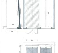 Garage plan with dimensions and double doors.