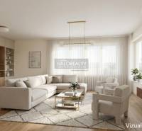 Living room in a family house with a comfortable sofa, carpet, and wooden decor flooring.