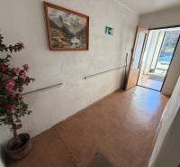 A hallway of a family house with a flower, a painting, and a wooden-patterned floor.
