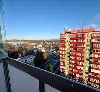 View from the studio apartment on Štefánikova Street in Senica with a colorful apartment building.