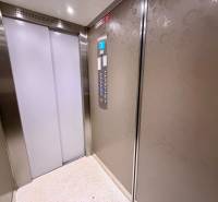 Elevator in a 2-room apartment with interior decor on the walls.