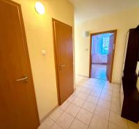 Interior of a 2-room apartment with tiles and a hallway leading to the living room.