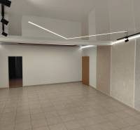 Commercial spaces with white walls, ceiling lights, and ceramic tiles.
