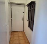A hallway with ceramic tiles and a coat rack wall in a 3-room apartment.