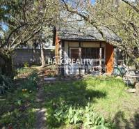 Gardens in Galanta with a lawn, trees, and a wooden house in a natural setting.