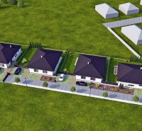 Family houses on Leknová Street in Láb with yards and driveways.
