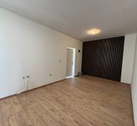 A room in a family house with a wooden decor floor and a bold black wall.