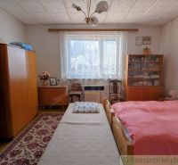 Bedroom in a family house with carpets, wardrobes, and decorative floral motif.