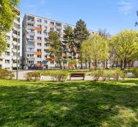 An apartment building surrounded by a green park in Bratislava - Podunajské Biskupice on Estónska Street.
