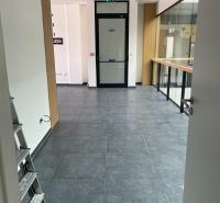 Commercial spaces with tiles and glass, suitable for various purposes.