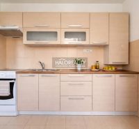 A kitchen in a studio apartment with wooden decor and a gas stove.