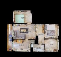 Floor plan of a 3-room apartment with a loggia, kitchen, and two rooms.