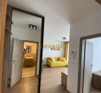 Interior of a 2-room apartment with a wooden decor floor, yellow sofa, and built-in wardrobe.