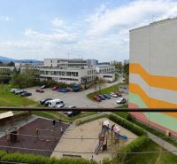 View from a 3-room apartment on Rozkvet Street in Považská Bystrica, playground and parking lot.