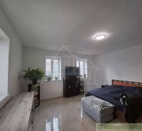 A bedroom in a family house with plants, a TV, and a bed, floor with wood decor.