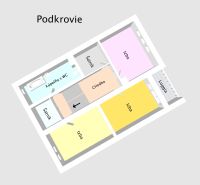 Attic floor plan of a family house: three rooms, hallway, bathroom with toilet, loggia, wardrobes.