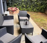 Terrace of a 2-room apartment on Veterná Street in Trnava with garden furniture.