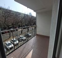 The balcony of a 2-room apartment in Bratislava - Ružinov on Jégého Street with a view of the street.