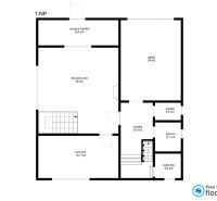 Floor plan of a family house in Veľký Lapáš with a garage, kitchen, and living room.