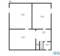 A floor plan with five rooms in the basement of a family house.