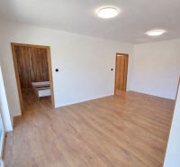 Interior of a family house with a wooden decor floor and wooden furniture.