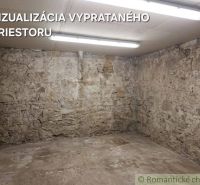 Stone walls and a concrete floor in the basement of a family house.
