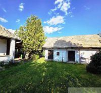 Two country cottages in Šahy with a grassy yard and trees.