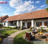 Rustic cottage in Šahy with an inner courtyard, garden, and seating area by the fire pit.