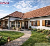 A cottage in Šahy with a flower garden and a paved walkway, surrounded by greenery.