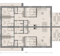 Floor plan of a family house with rooms, furniture, and dimensions, total width 16.95 m.
