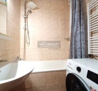 A bathroom in a 2-room apartment with a shower, bathtub, and washing machine.