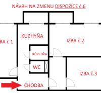 Floor plan proposal for a layout change of a 3-room apartment with a kitchen and a bathroom.